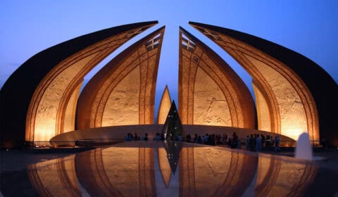Pakistan National Monument in Islamabad, Pakistan at night