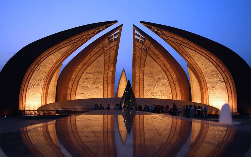 Pakistan National Monument in Islamabad, Pakistan at night
