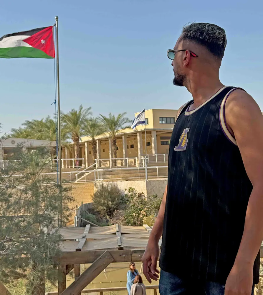 The Jordanian flag flying at the Bethany Beyond the Jordan baptism site on the east bank of the Jordan River