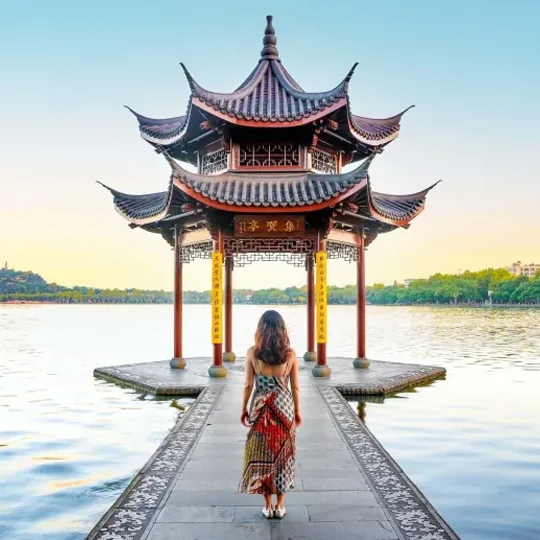 Scenic Chinese lake pavilion on a Tales of Time tour