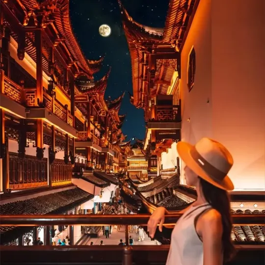 Yu Garden Shanghai illuminated at night